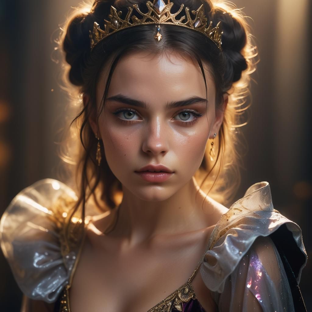 Sweat-Drenched Princess: A High-Fashion Portrait