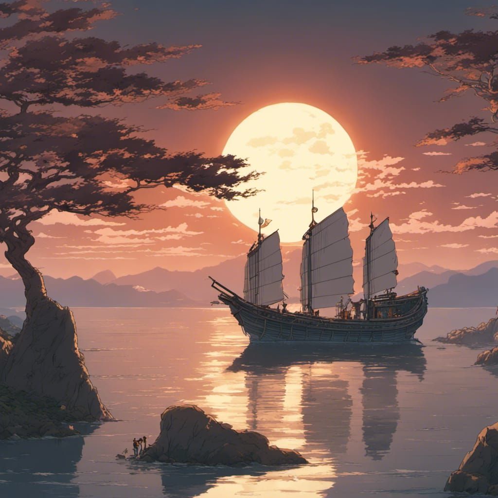 Song Dynasty Ship at Full Moon, Anime Key Visual