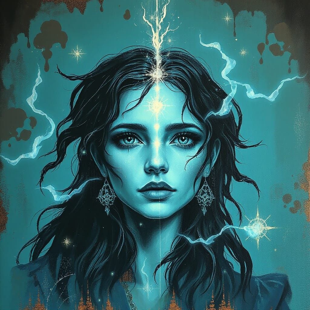 Bioluminescent Wild Spirit in Turquoise Oil Painting