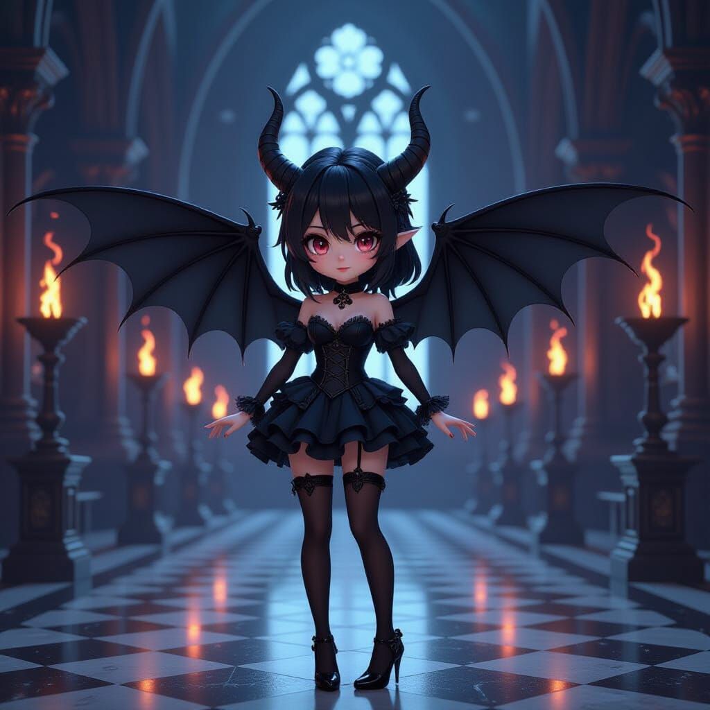 Chibi Demoness in Victorian Gothic Style