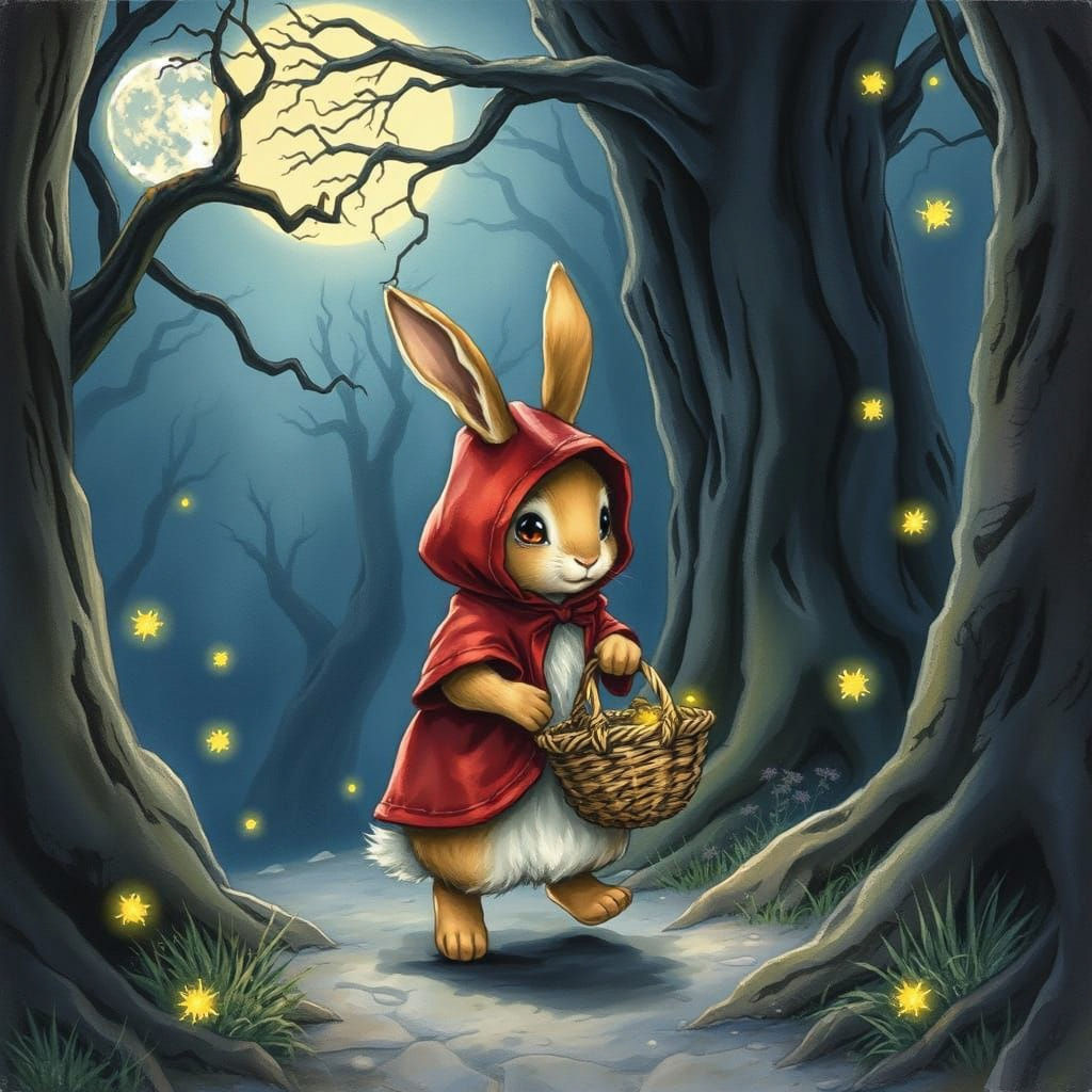 Whimsical Little Red Riding Hood in Enchanted Forest