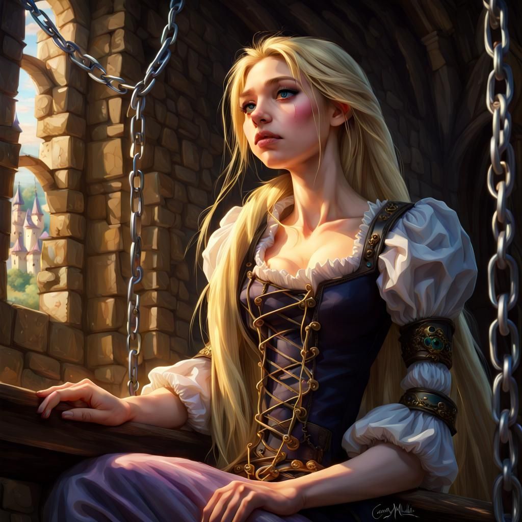Rapunzel Still Chained in Castle, Anime 3D Portrait