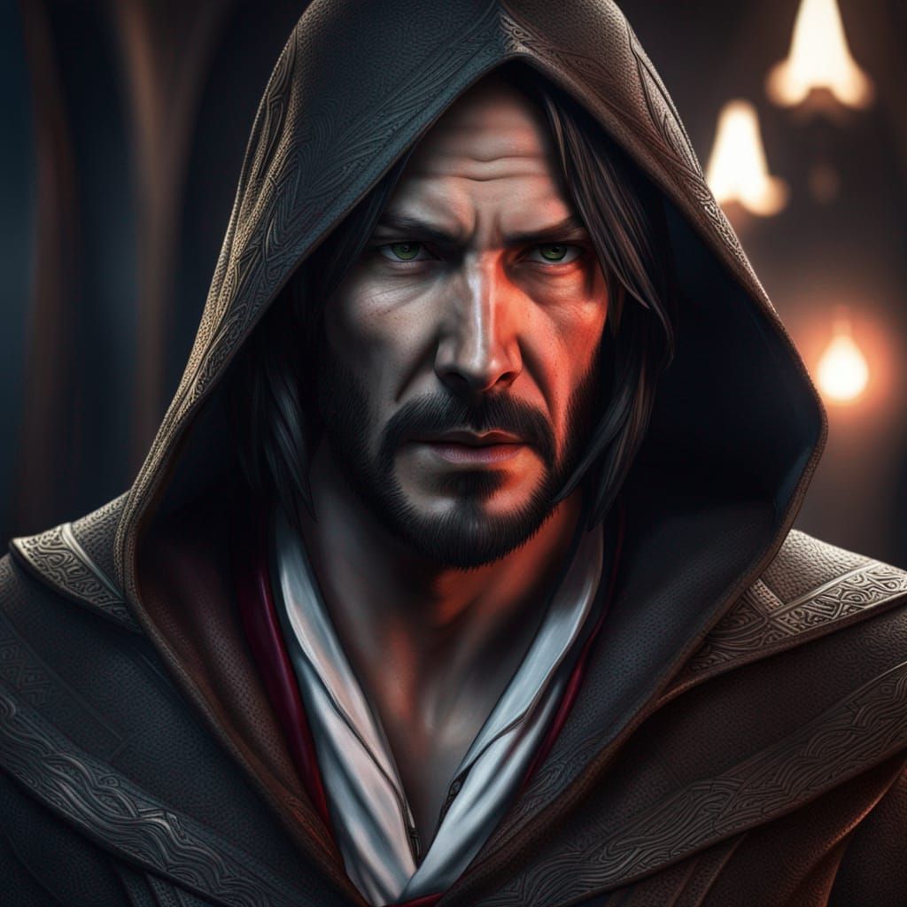 John Wick as Ezio: Hyperrealistic Assassin Portrait