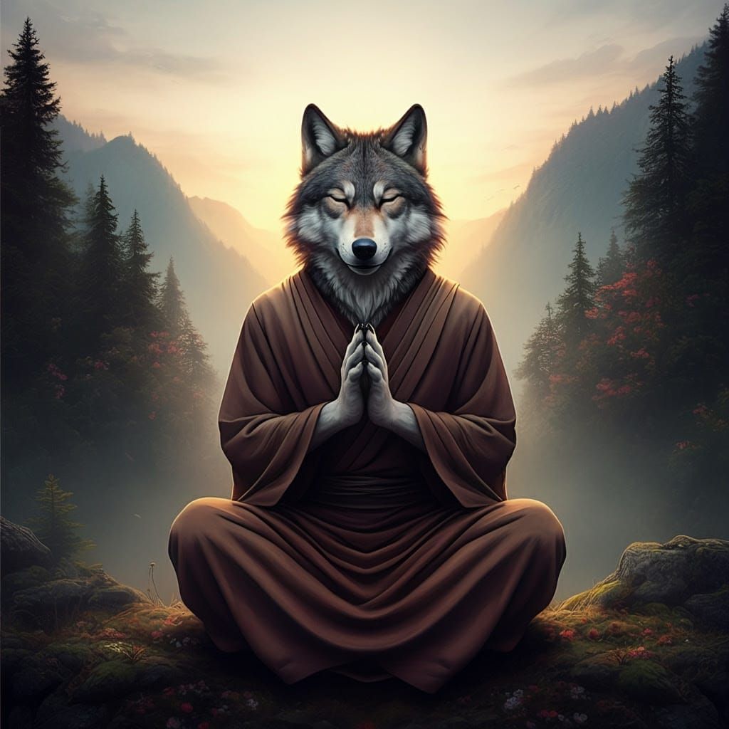 Serene Mystic Wolf in Earthy Realism