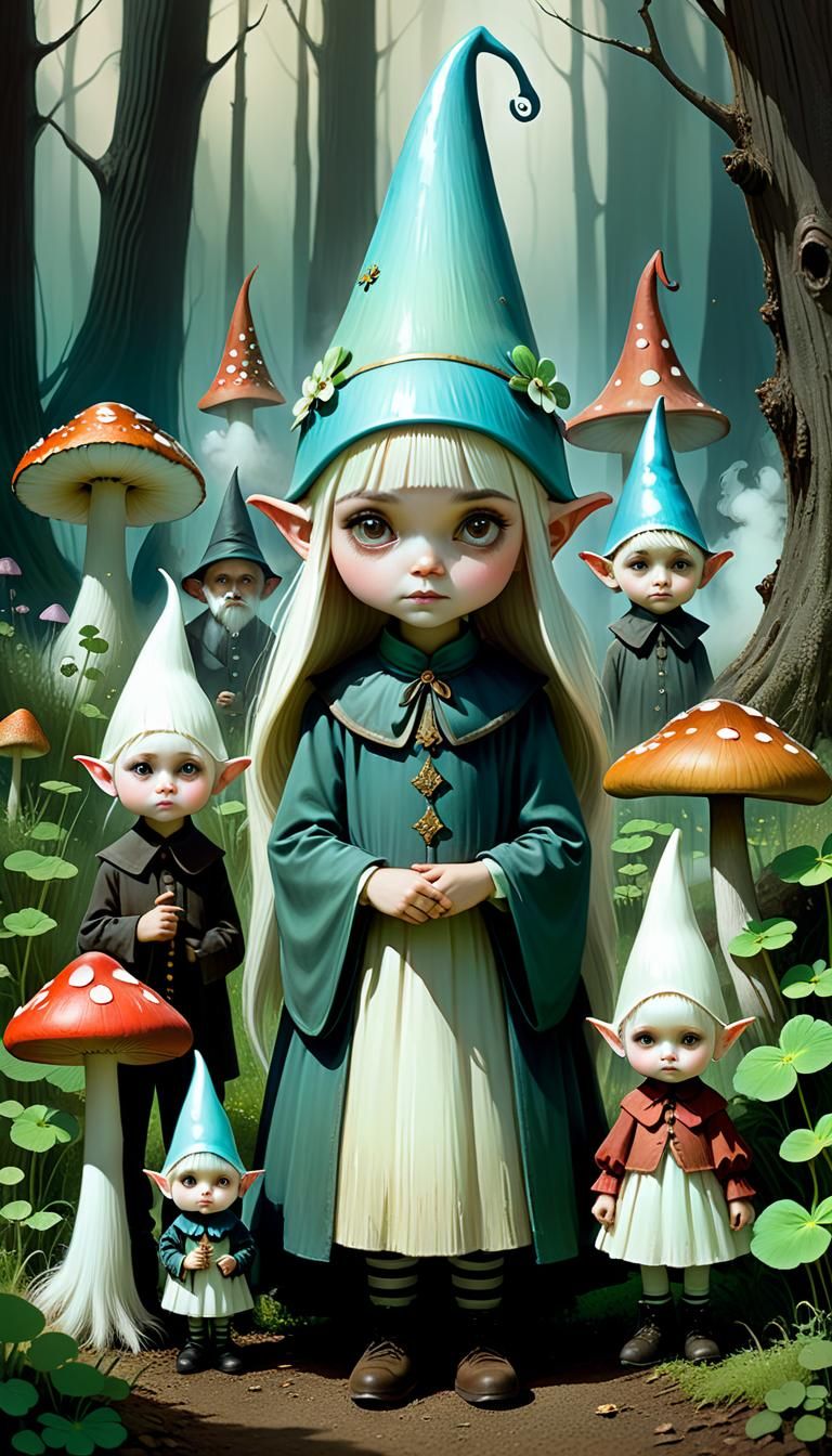 Ethereal Gnome Family in Pop Surrealist Style