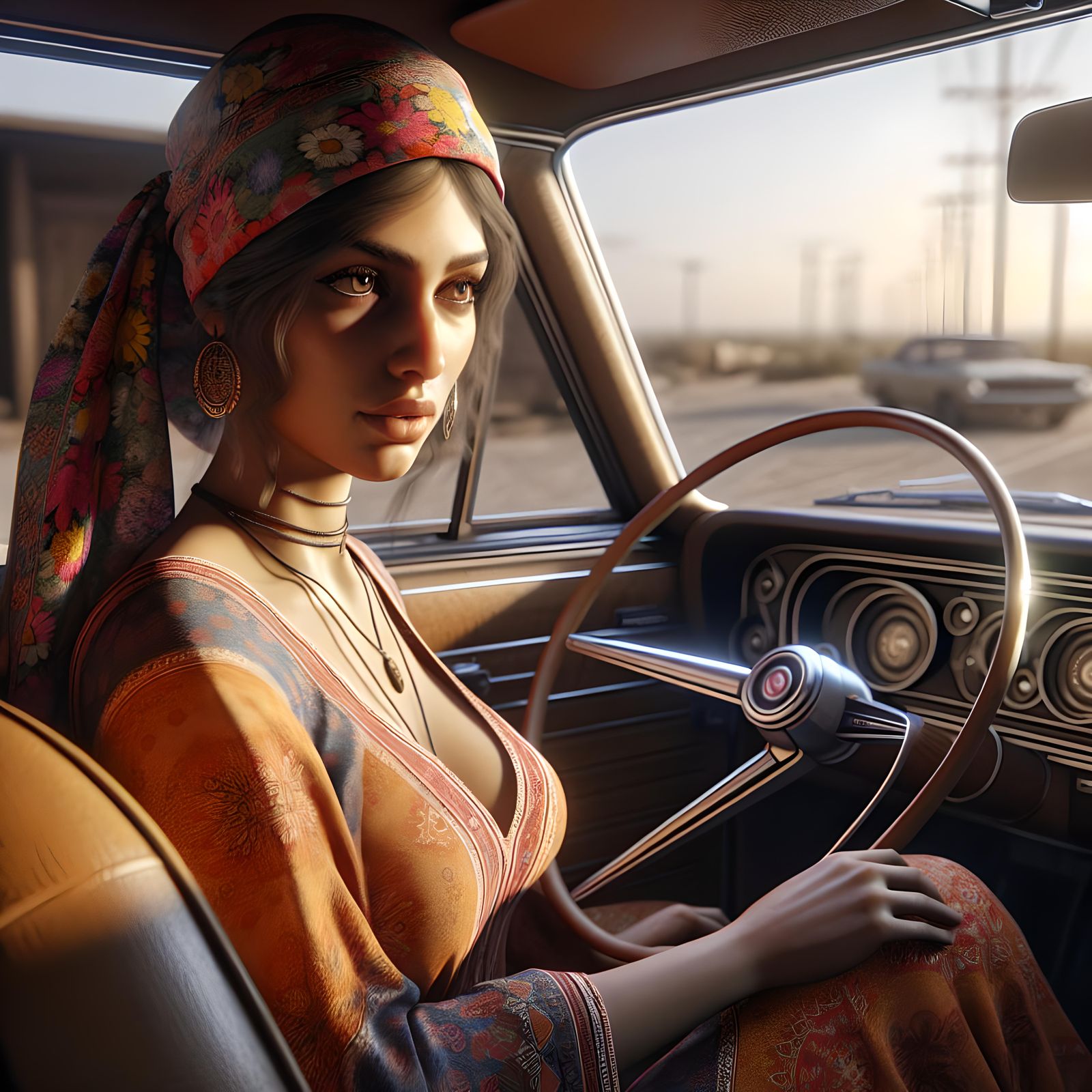 1970s Polaroid Photo of Woman in Car