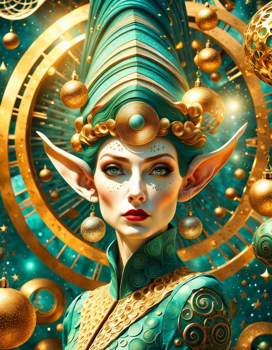 Astral Christmas Elf Portrait in Surreal Style