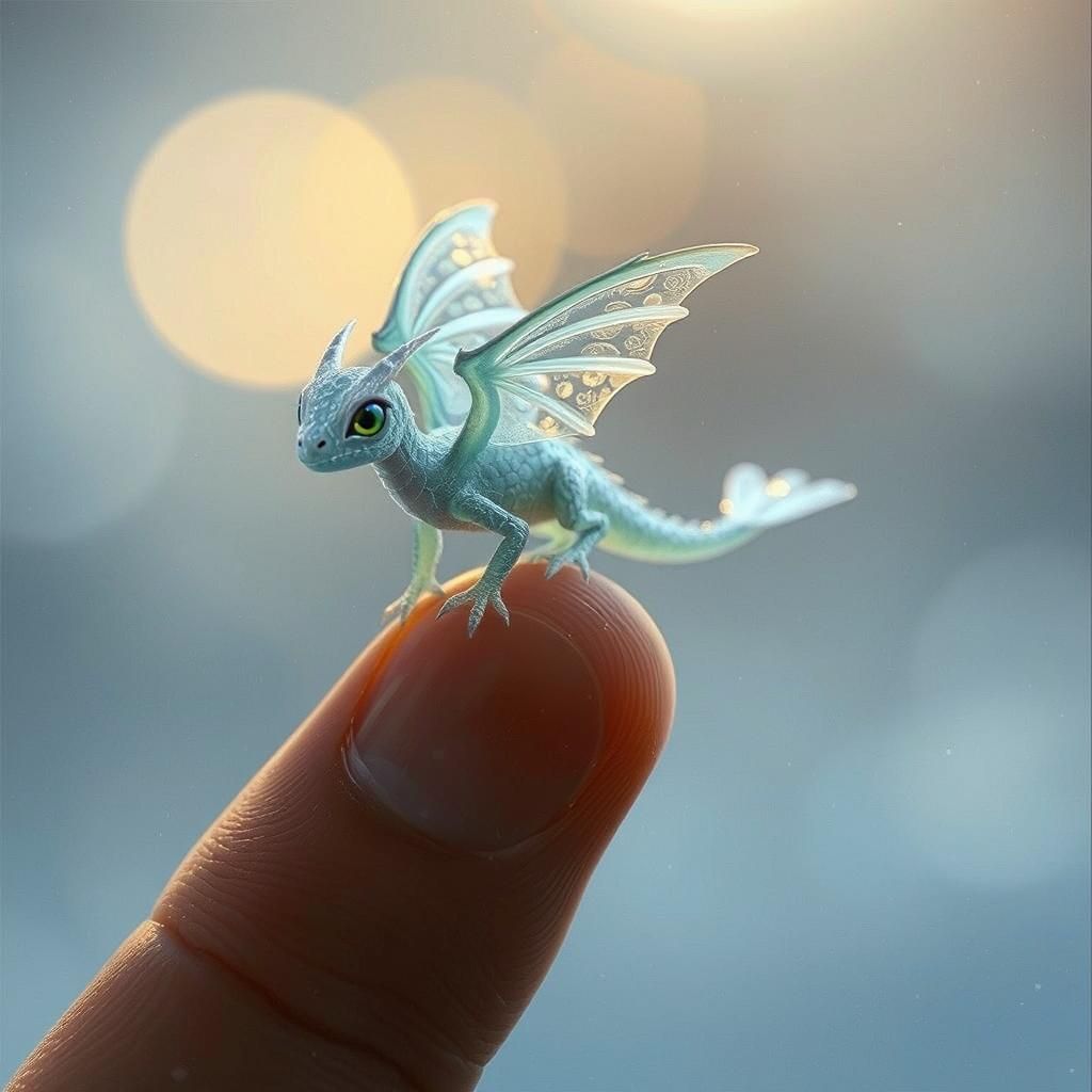Miniature Ice Dragon on Finger, Cinematic Still