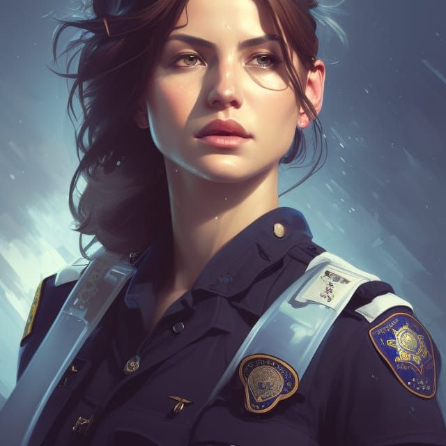 Detailed Portrait of a Woman Police Officer