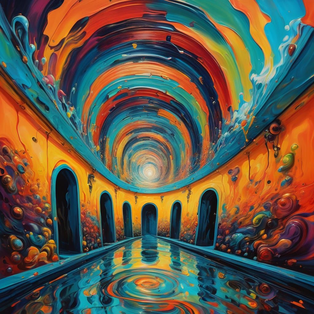 Psychedelic Tunnel Fall in Surrealist Oil Painting Style