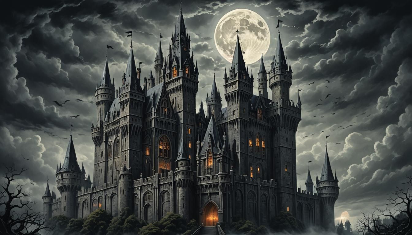 Ominous Gothic Castle in Dark Fantasy Style