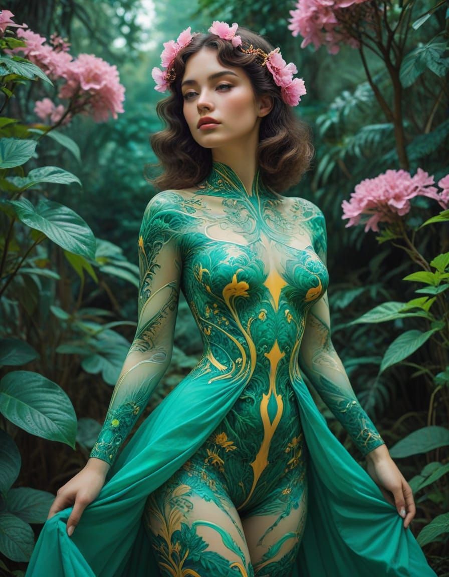 Dreamy Art Nouveau Woman in Nature