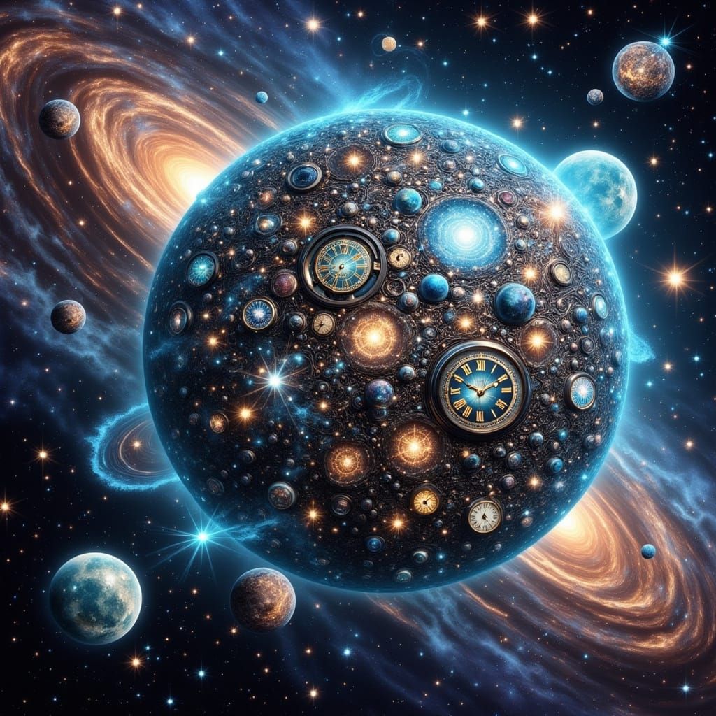 Cosmic Timekeeper's Realm in Dreamlike Sci-Fi