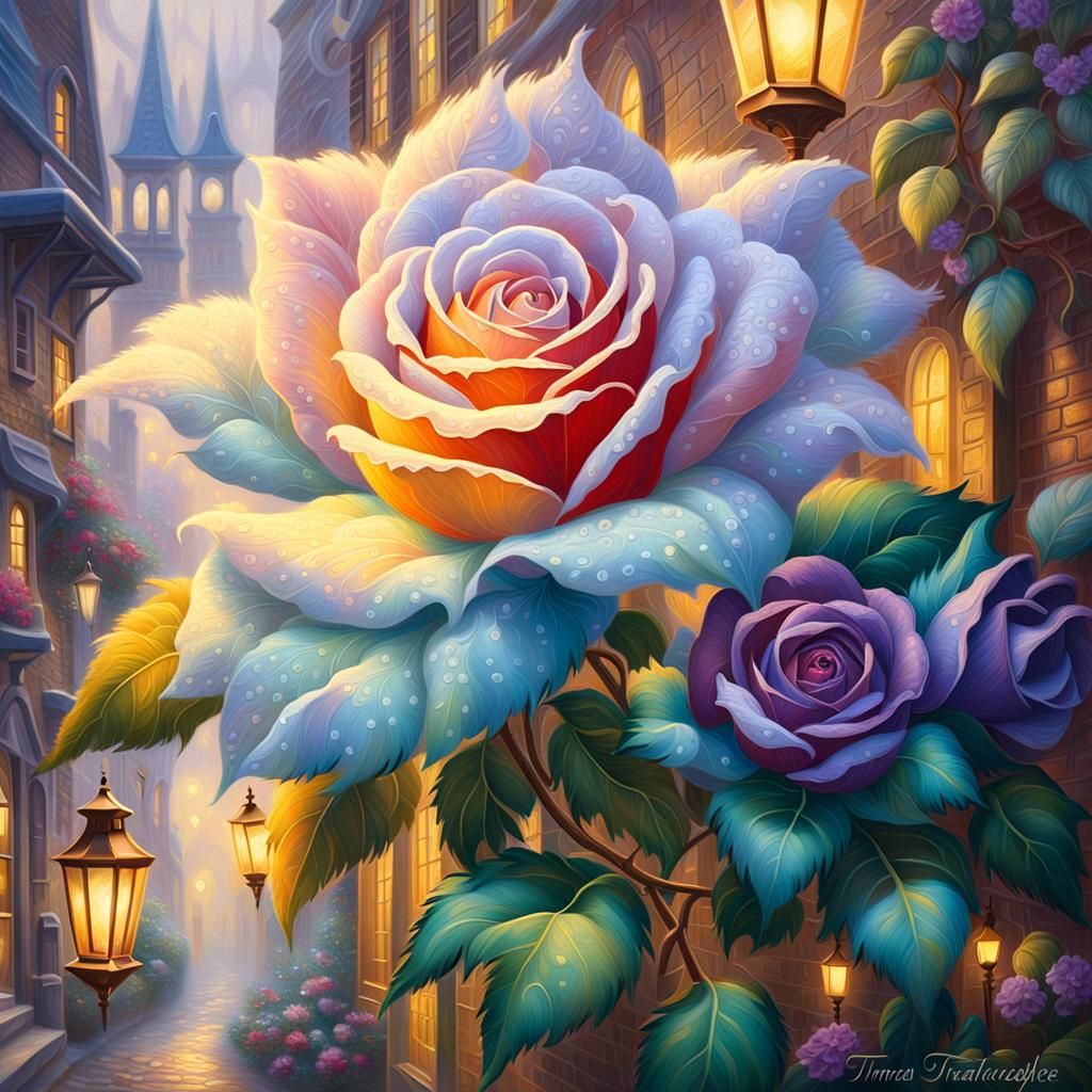 Golden Alleyway Portrait in Oil Painting Style