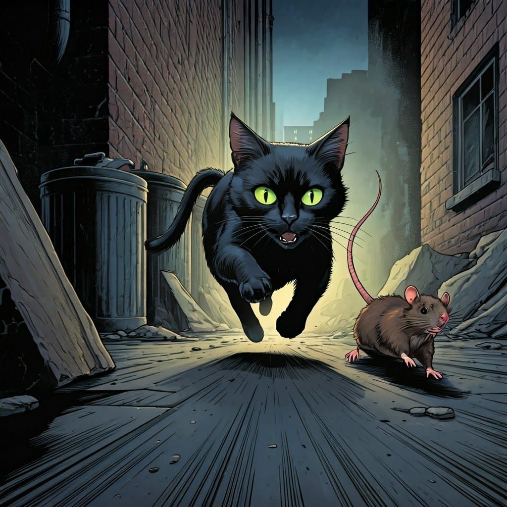 Feline Frenzy in a Gritty Urban Alley