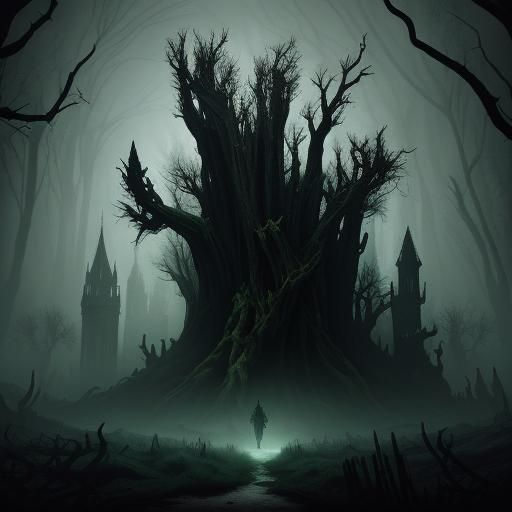 Eerie Forest Figure in Gothic Horror Style