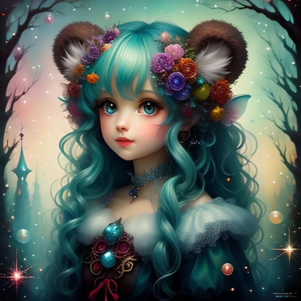 Ethereal Fairy Teddy Bear in Alcohol Ink Style