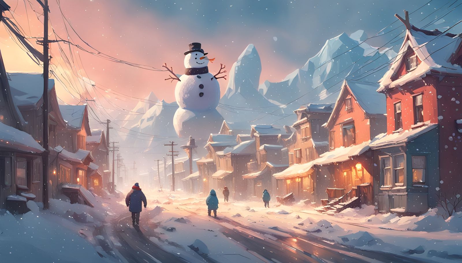 Giant Snowman in Winter Wonderland: Digital Illustration