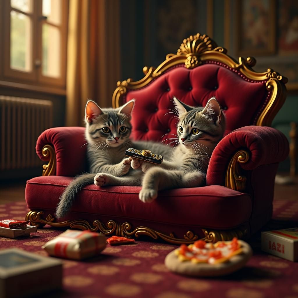 Regal Cats Plotting World Domination in High-Fantasy Style