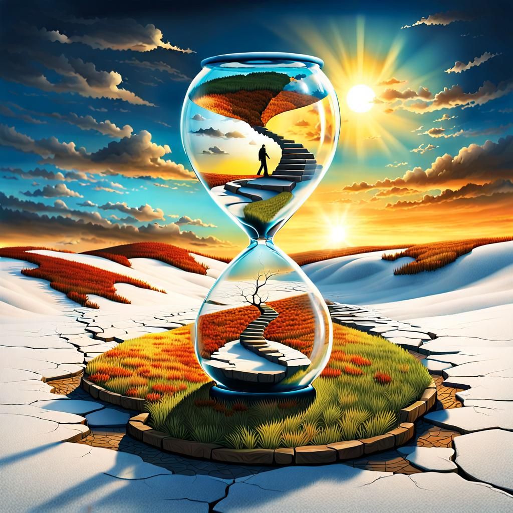 Cracked Hourglass World: A Surreal Seasons Journey