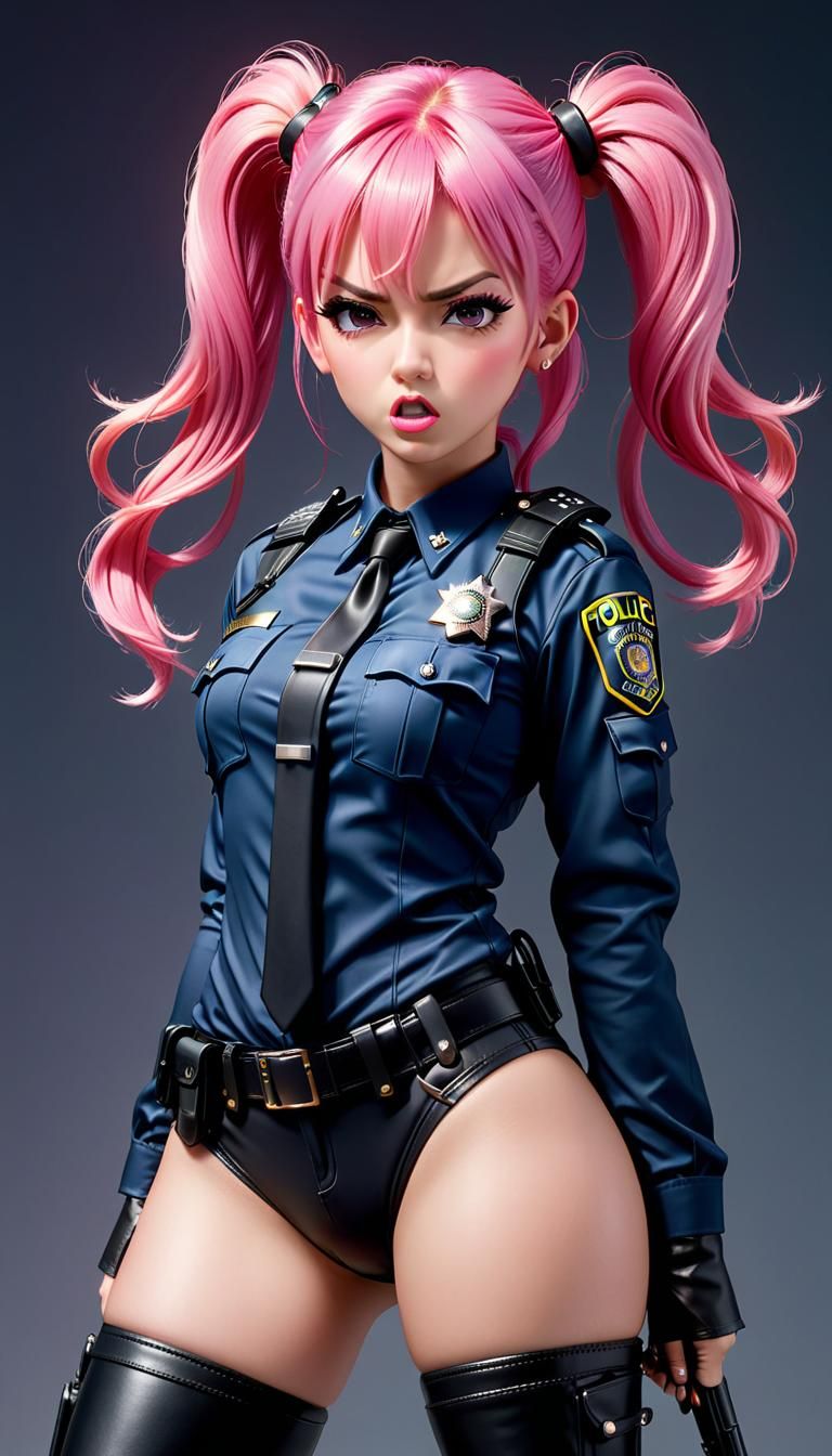 Hot Pink-Haired Police Woman with Long Legs