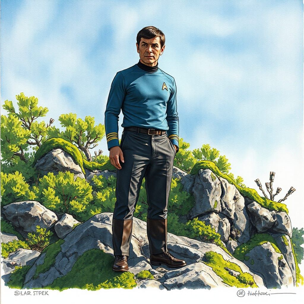 Mr. Spock in Mixed Media Landscape