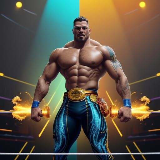 Confident Wrestling Champion in Golden Glory