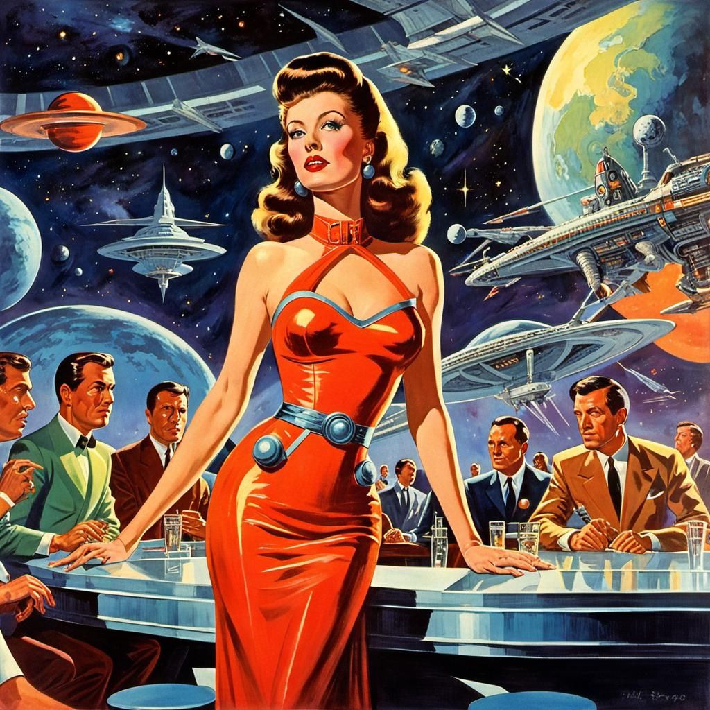 Retrofuturistic Singer in a Lively Biopunk Bar