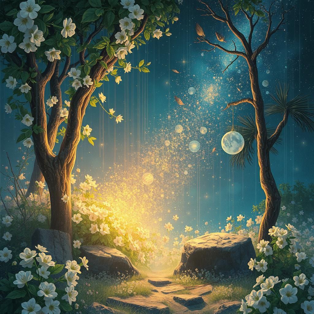 Spring Overcomes Winter: Astral Cosmic Illustration