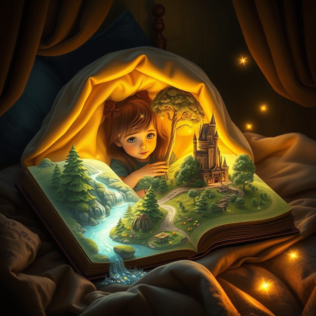 Magical Bedroom Scene: Enchanted Forest Emerges from Storybo...