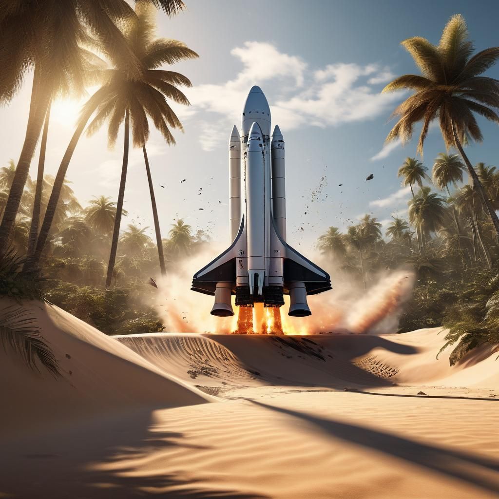 SpaceX Starship Landing on Tropical Island Beach