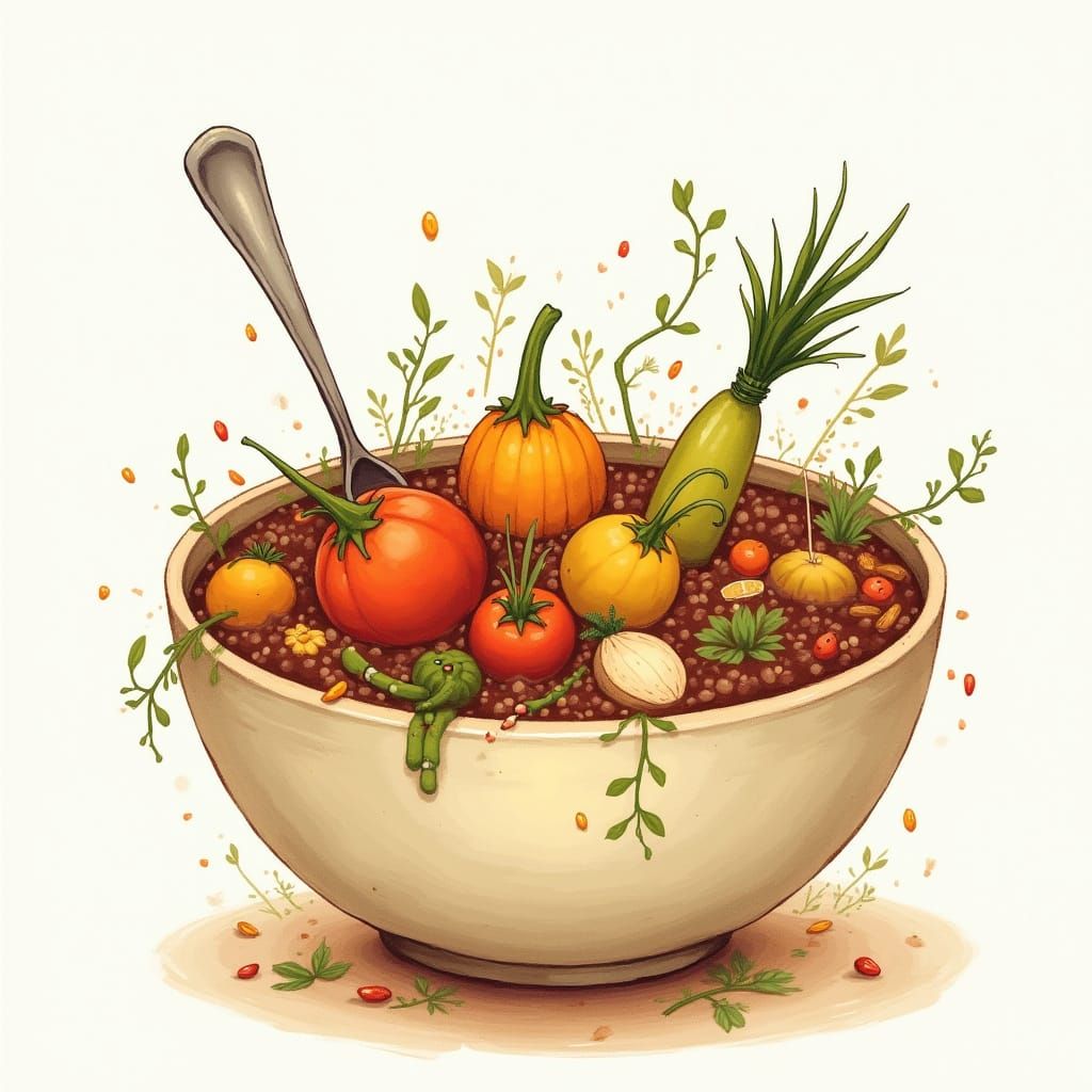 Whimsical Gumbo Bowl Illustration in Dreamy Style