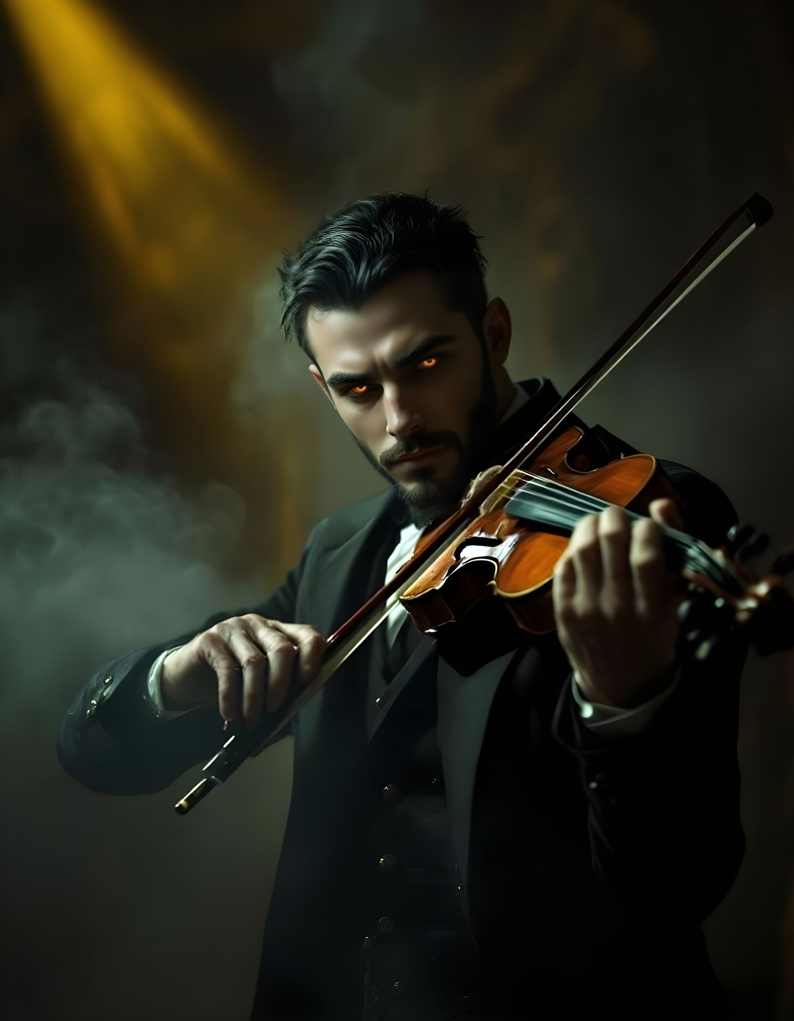 Sinister Steampunk Violinist in Magnificent Opera Theater