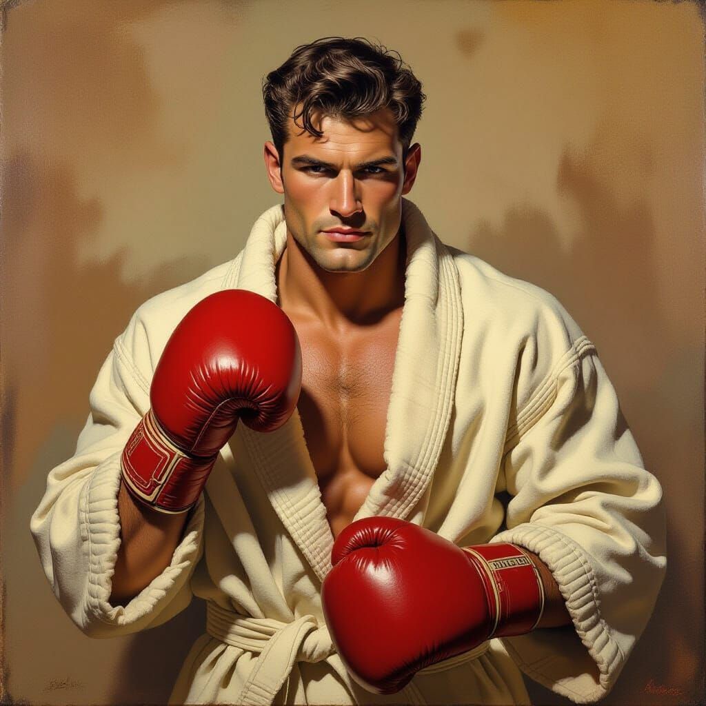 Vintage Boxer in Classic Ring, Impressionistic Style