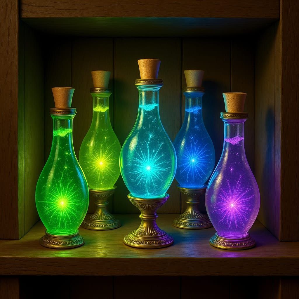 Magical Sparkling Elixirs in Ornate Vials