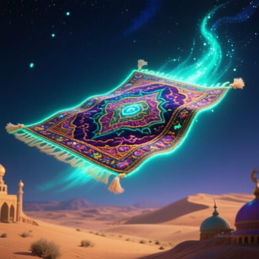 Luminous Magic Carpet Flight Over Desert
