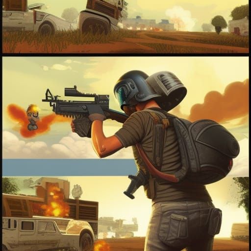 Mario Plays PUBG in Comic Book Style