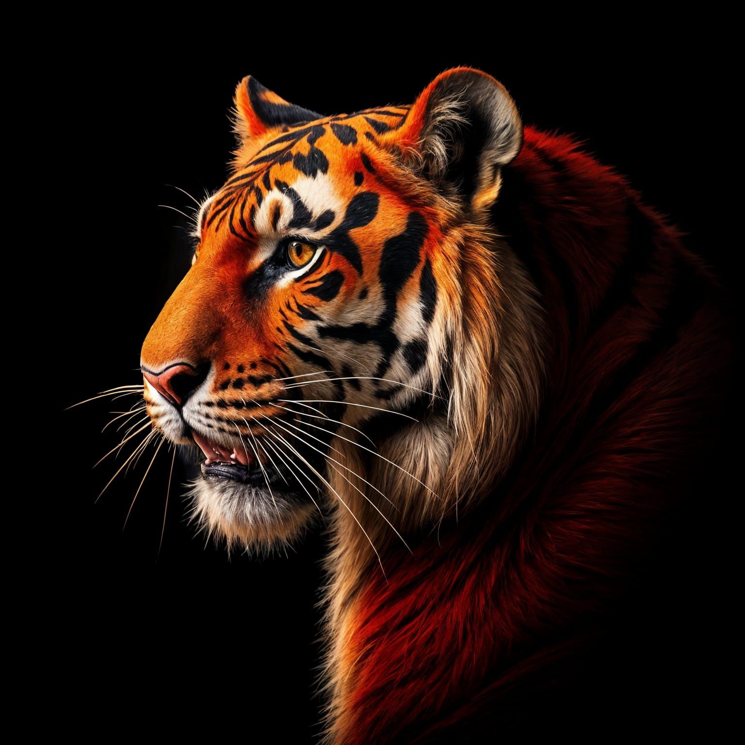 Hyperdetailed Red Tiger Portrait in Volumetric Lighting