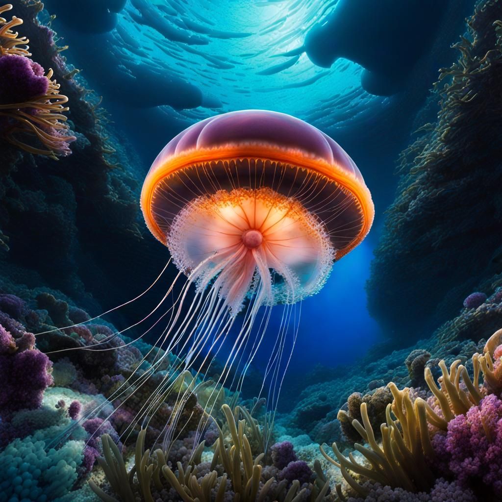 Giant Jellyfish Eyeball in Deep Sea Trench