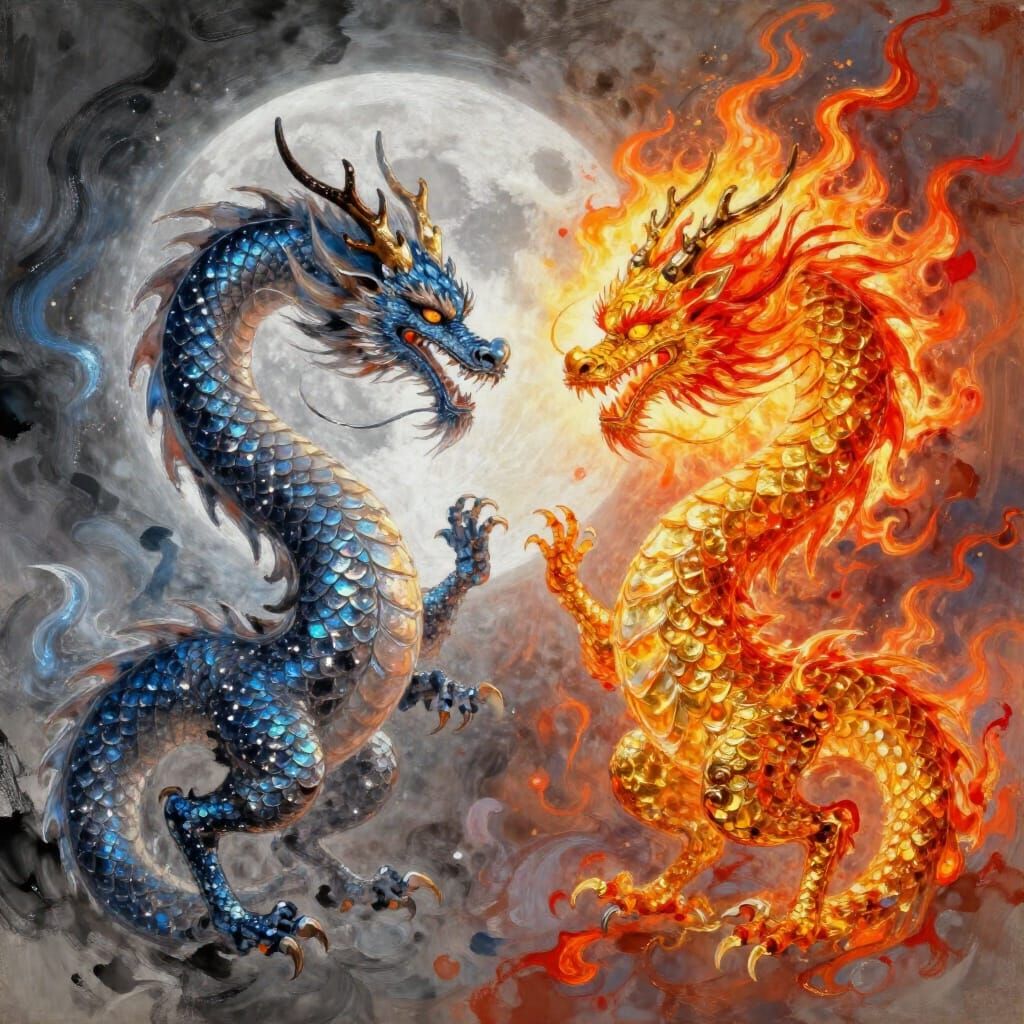 Moon Dragon Meets Sun Dragon in Cosmic Dance