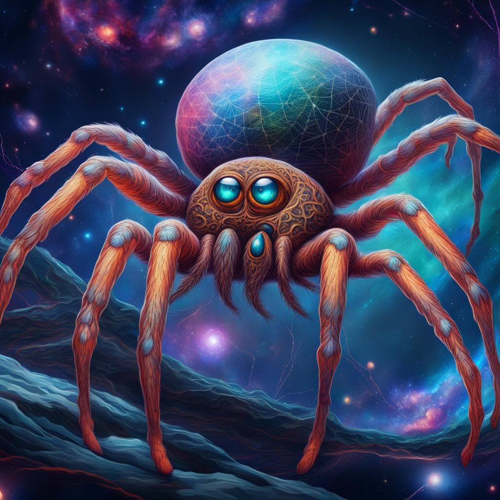 Cosmic Giant Spiders in Space, Holographic Illustration