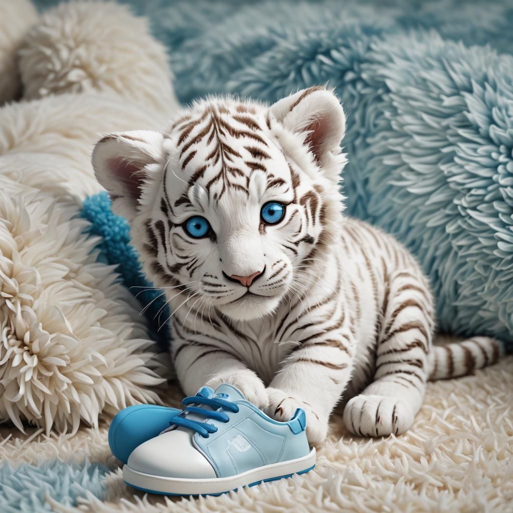 Cute White Tiger Cub in Pixar-Style 3D Illustration