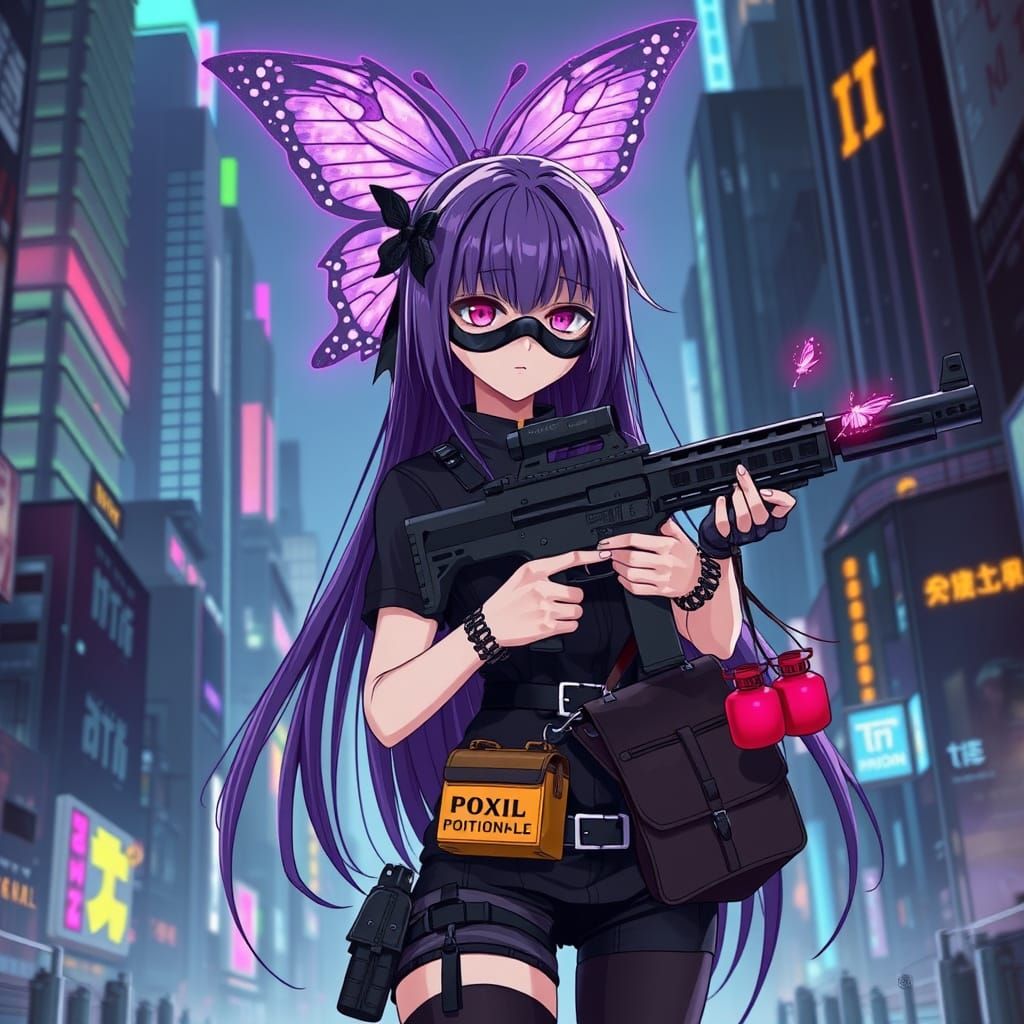 Dark Agent Anime Girl Controlled by Majestic Purple Butterfl...