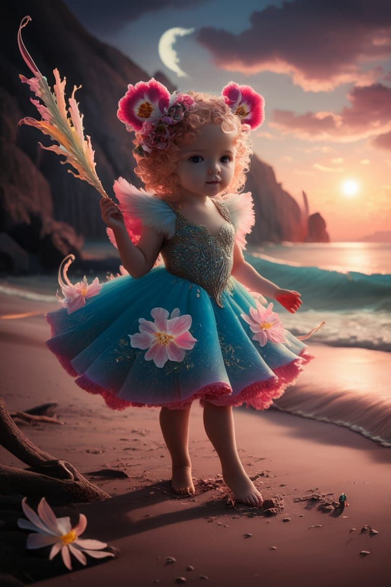 Bear-Orchids in Sea Glass Couture on a Dream Beach