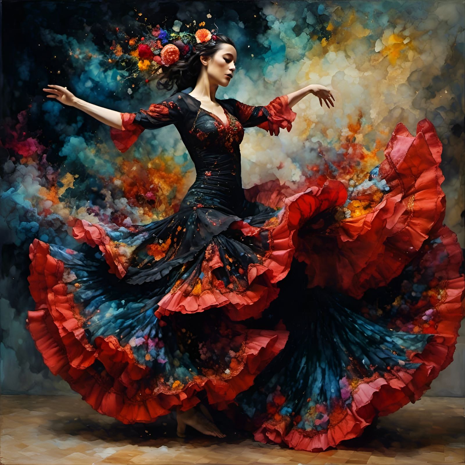 Dynamic Flamenco Dancer in Hyperkraximalism Style