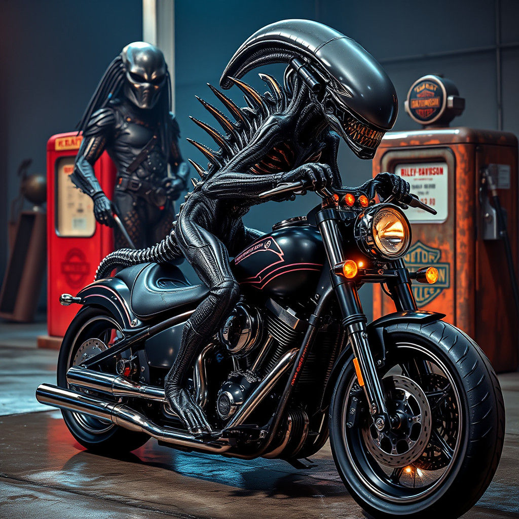 Alien on Harley-Davidson, Giger-Inspired Biomechanical Art