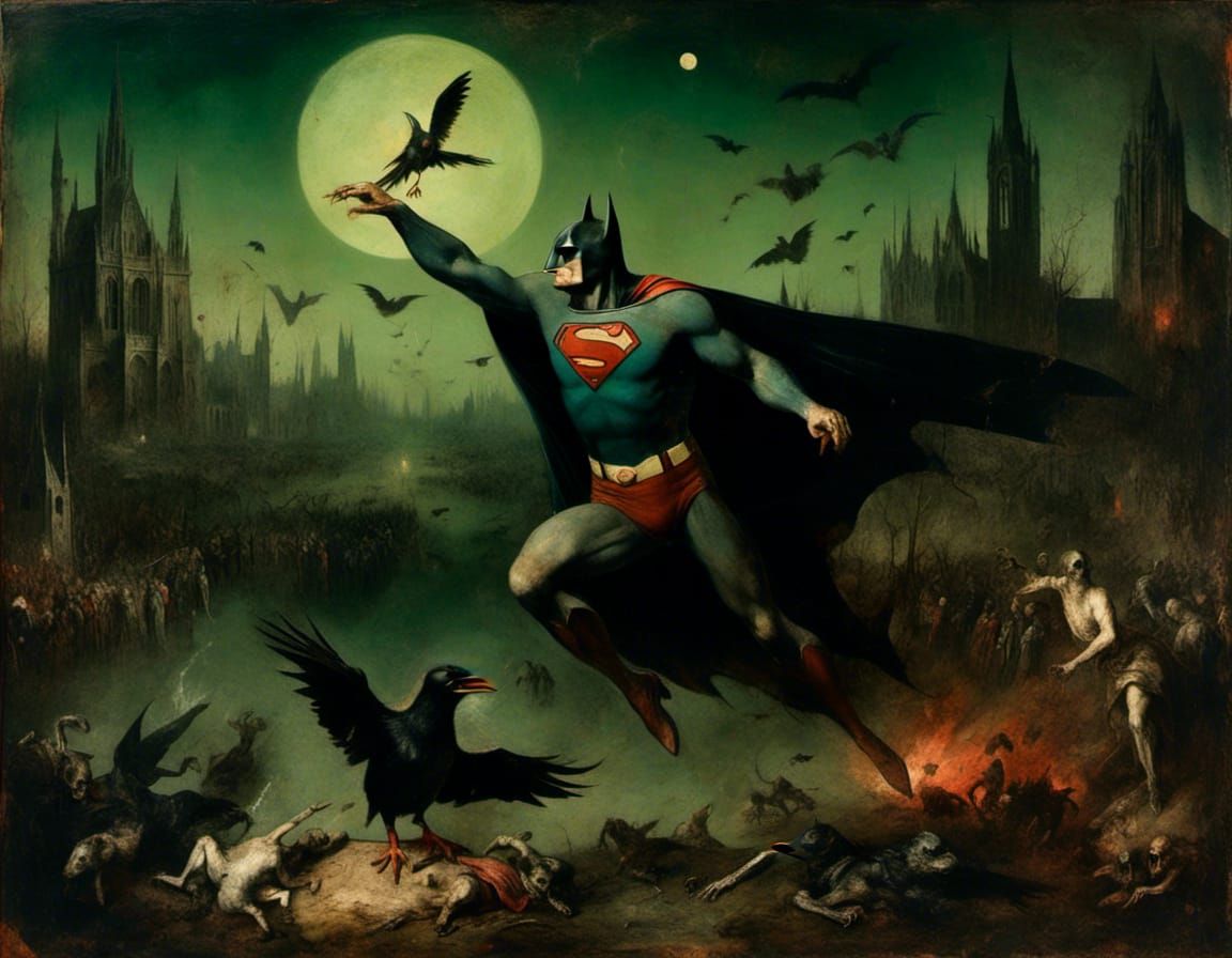 Superman vs. Batman as a Bosch Surrealist Painting