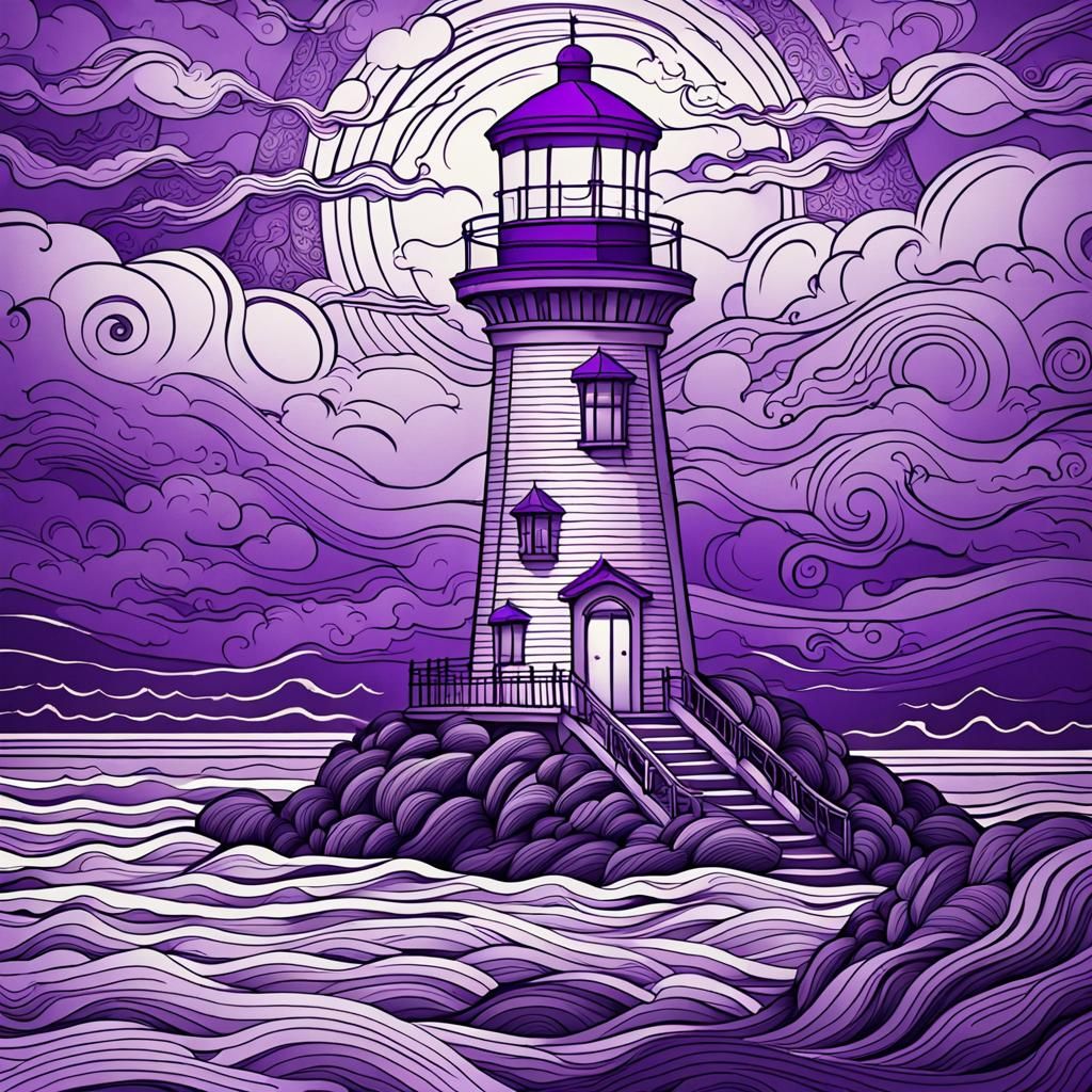 Filigree Lighthouse on Stormy Day in Purple