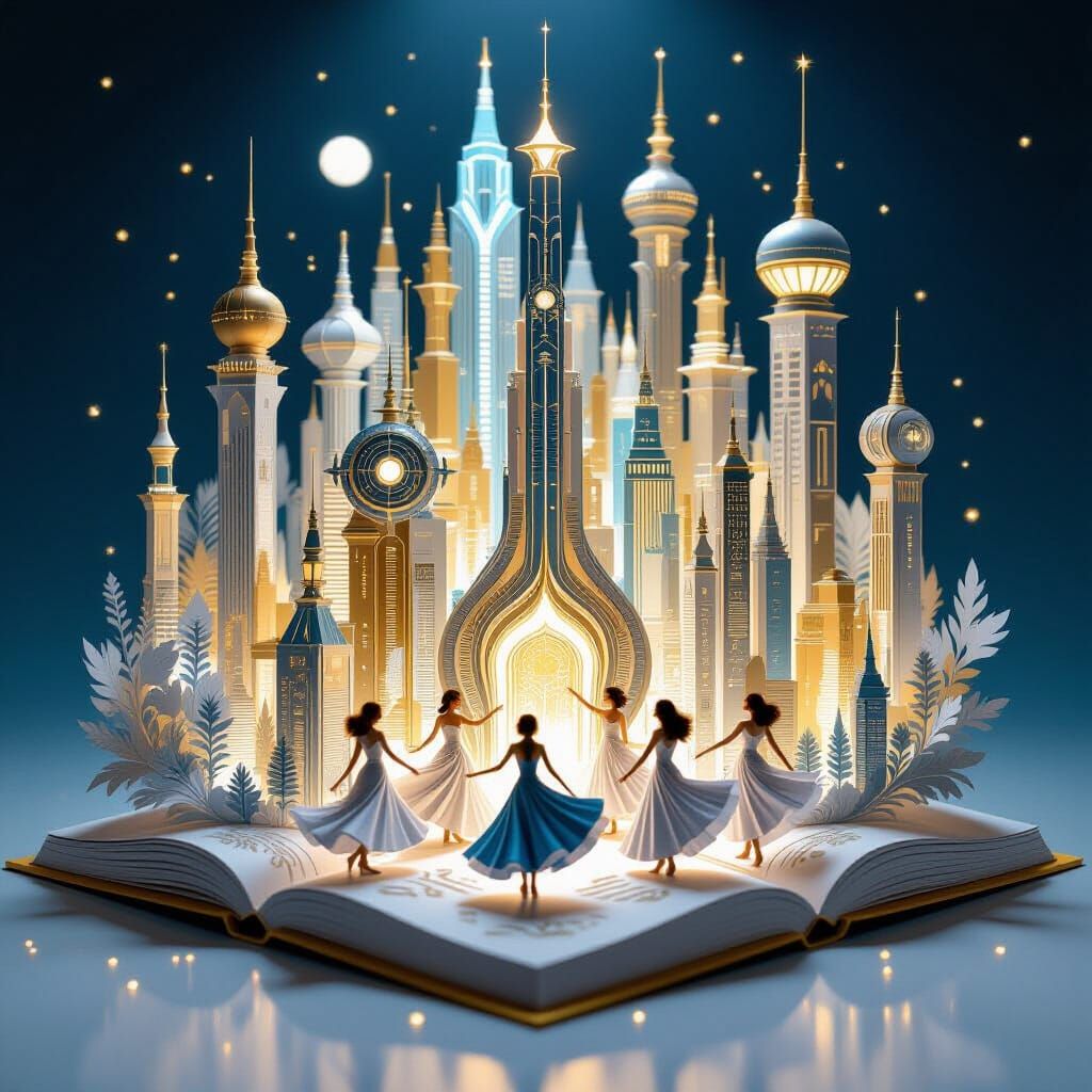 Sci-Fi Metropolis in Pop-Up Book, Fantasycore Diorama