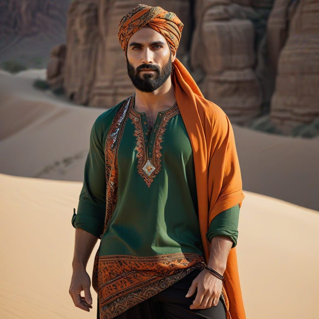 Middle Eastern Man with Turban and Green Eyes